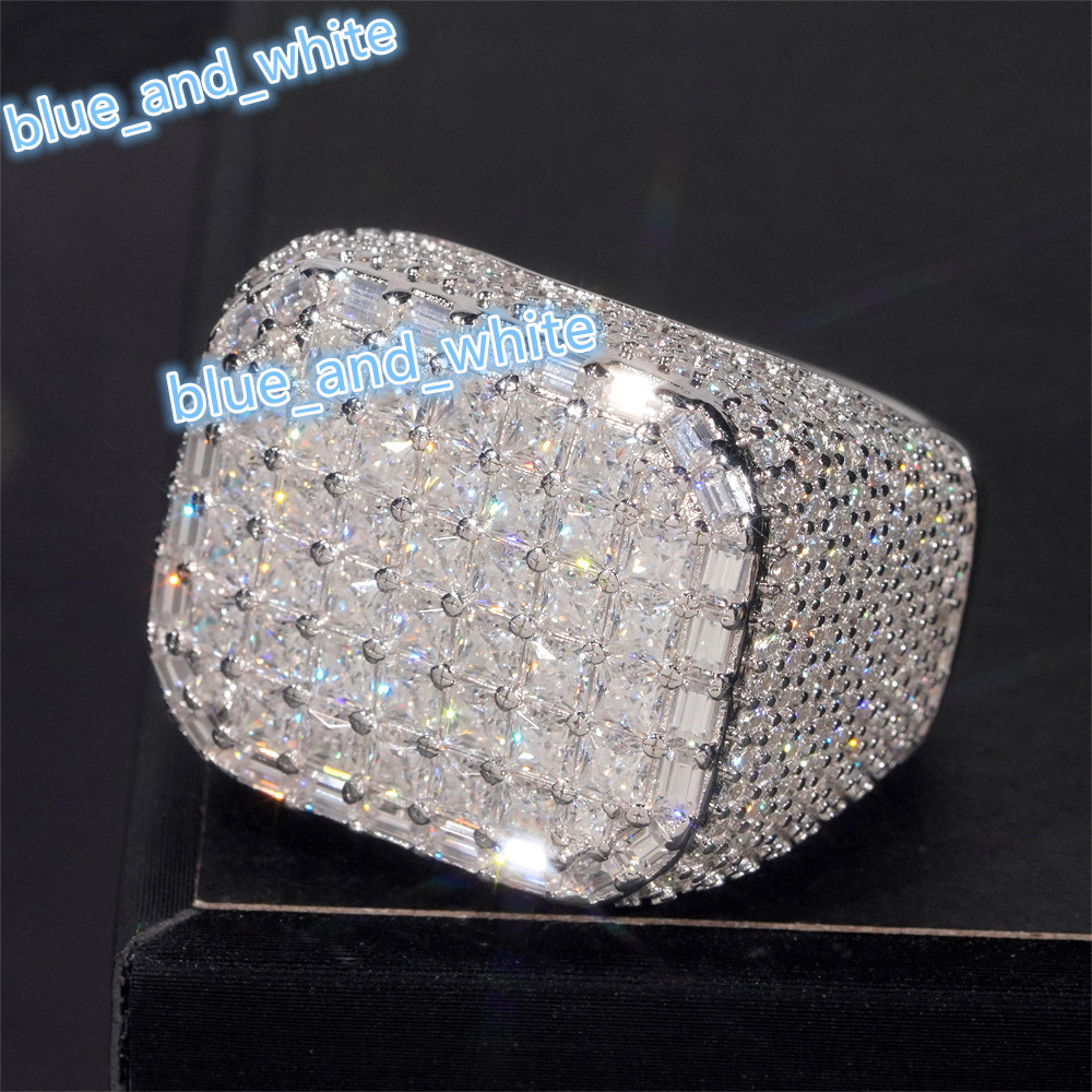 Pass Diamond Tester Baguette Diamond Band Solid 925 Sterling Silver Pave Vertical Set Princess Cut VVS Moissanite Band Rings