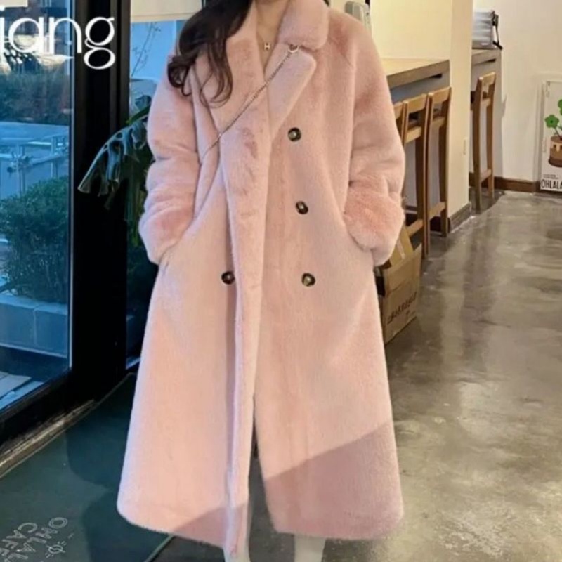 Women Floor Length Wide Lapel Winter Coat Boxy Fit Hidden Placket Drop Shoulder Flared Sleeve Straight Hem Minimalist Warm Outerwear For Ladies