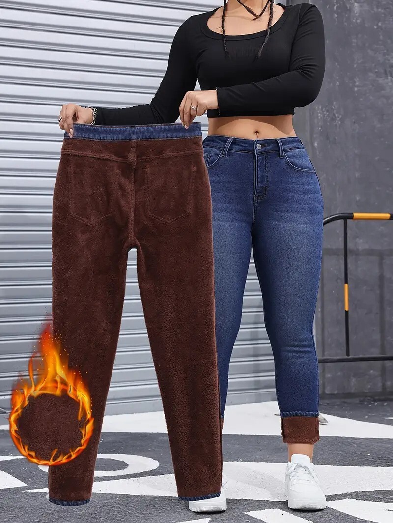 Cross-border exclusive high-waisted jeans for women, new autumn winter styles, slimming, tight-fitting, fleece-lined, thickened, and tapered pencil