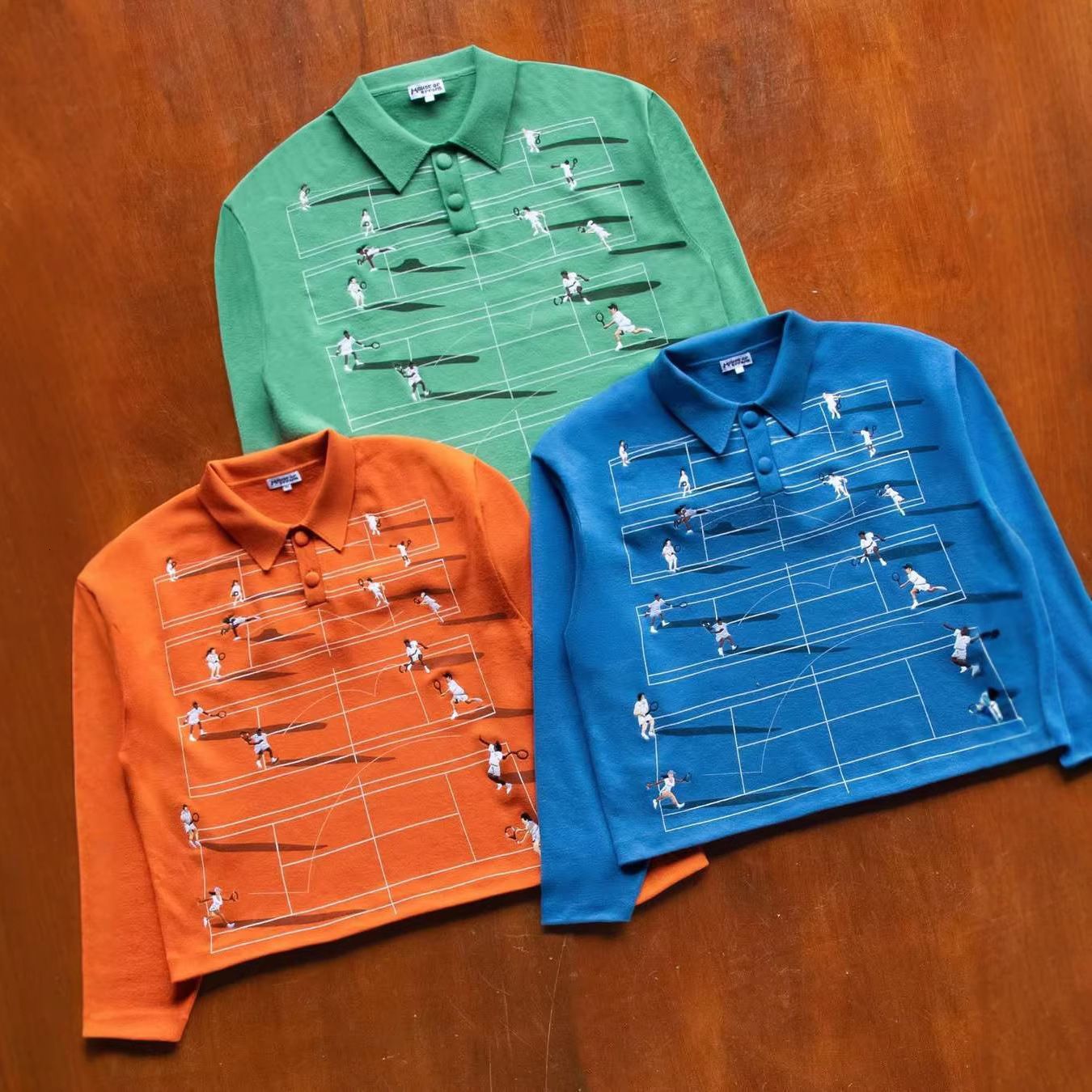 Y2K American retro style, featuring unique dopamine color palette, playful prints, and distinctive design. This versatile long-sleeved polo shirt wi