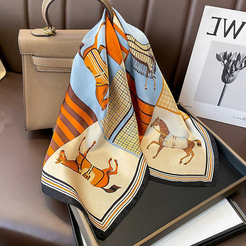 and Spring summer 70-square-meter orange horse silk scarf for women's sun protection commuting and neck protection professional wear S260917JPH