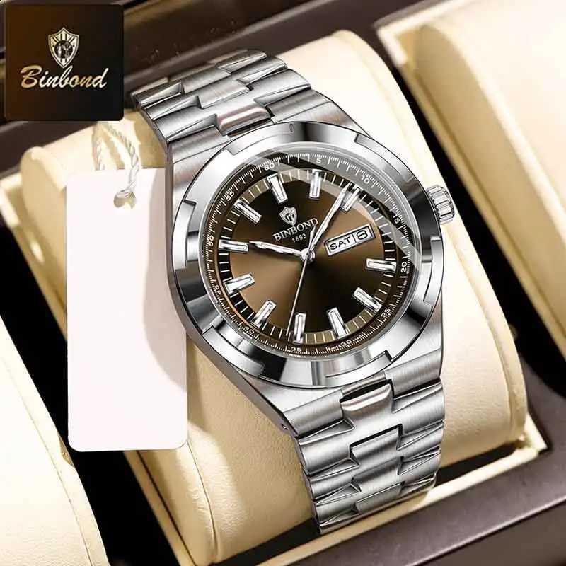 BINBOND New Luxury Quartz Man Wristwatch Sport Men Watches Waterproof Luminous Date Week Stainless Steel Men's Watch Male RelojT260916