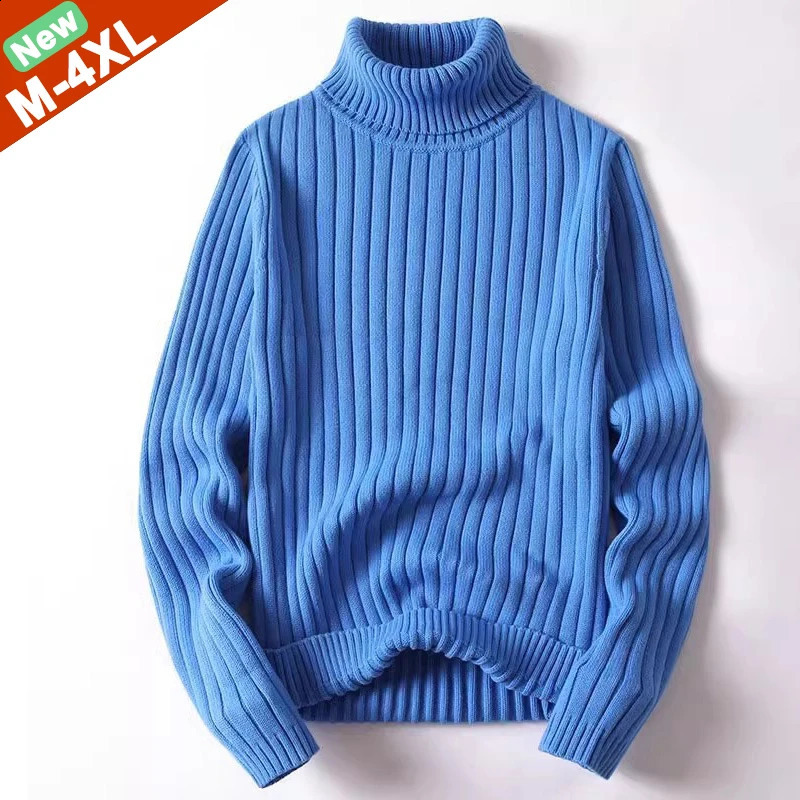 Men Sweater Turtleneck Male Pullover Jumper Solid Thicken Autumn Winter Plus Size 3XL 4XL High Neck Clothing Strip Men Knitwear 260917
