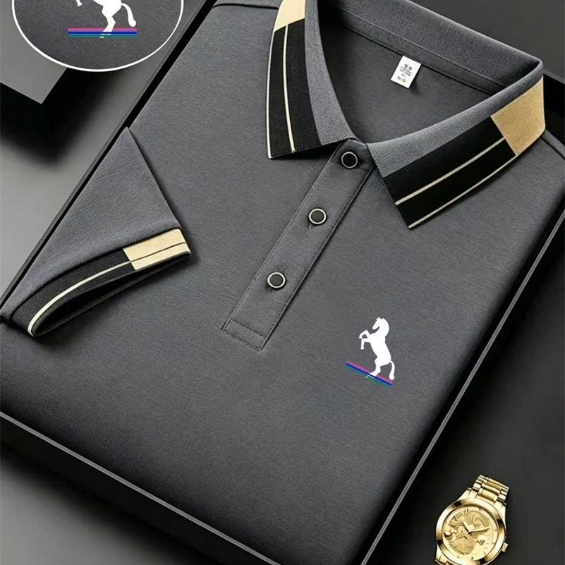 Men's y Short Sleeve Polo Shirt with Horse Embroidery Milan Style Summer Casual T Shirt Men Business Clothing 260916ww