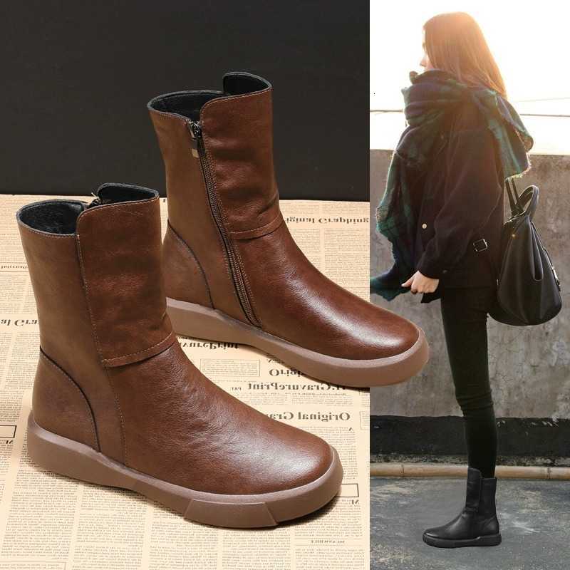 Short boots 2025 new women's autumn and winter British style boots Knight boots with velvet flat bottomed midsole boots D260917