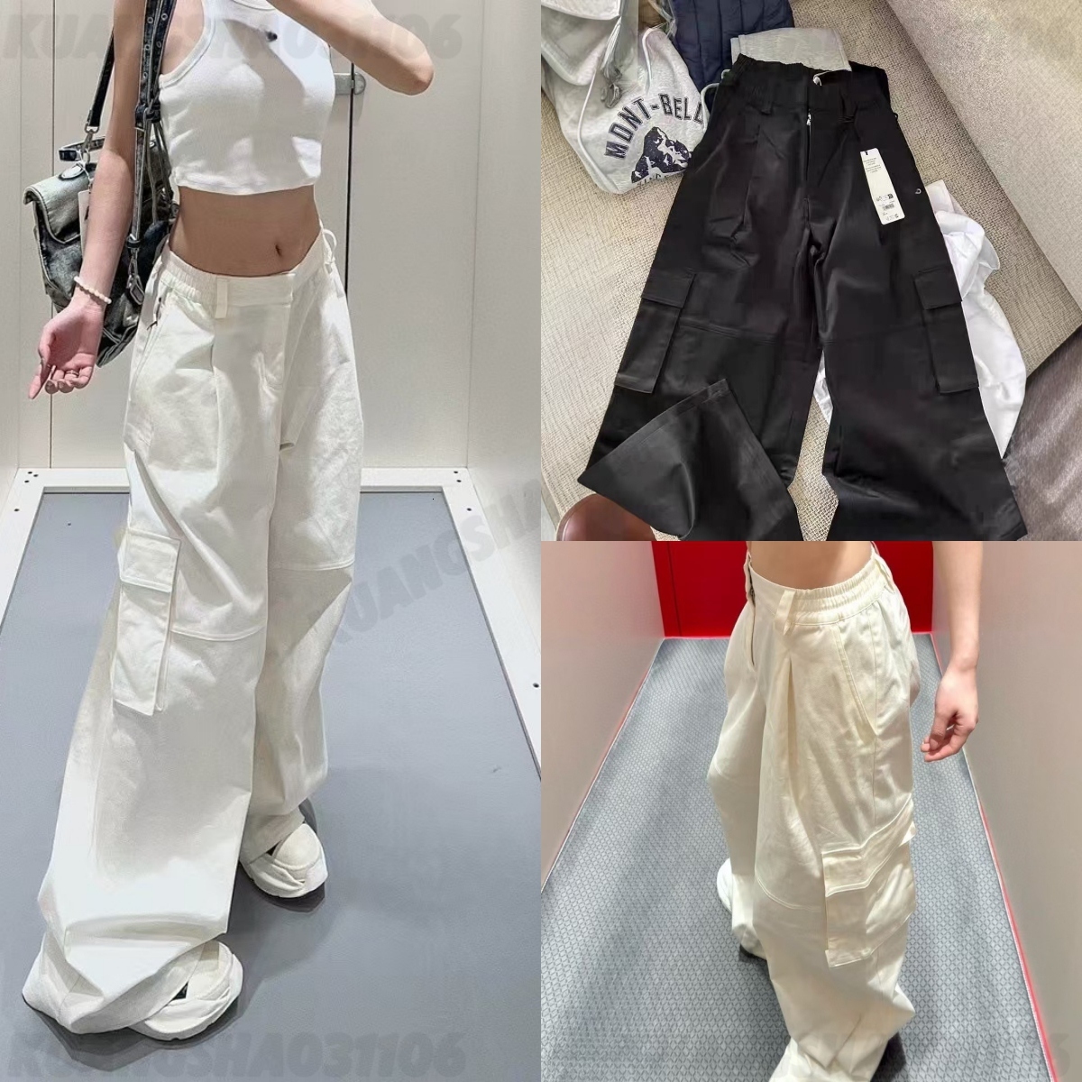 Women Yoga Cargo Pants High Waist Straight Leg Loose Wide Leg Pocket Reflective Lettering Fitness Gym Workout Running Casual Versatile Designer Spor