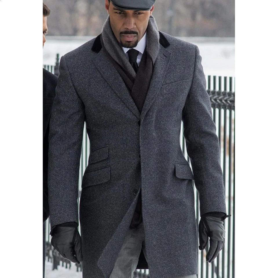Dark Grey Woolen Men Coat Notch Lapel Winter Overcoat Jacket Single Breasted Blazer Wedding Daily Formal Customized 260916