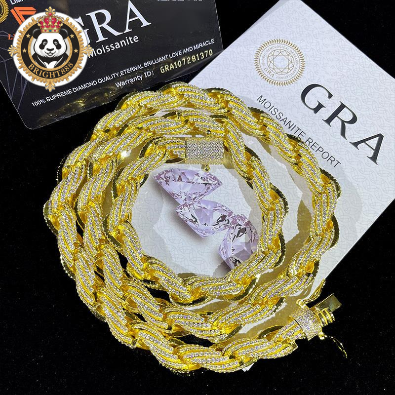 18k Gold Plated Rope Chain 10mm Men Necklaces Women Chains S925 Sterling Sliver Moissanite Rope Chain Necklace