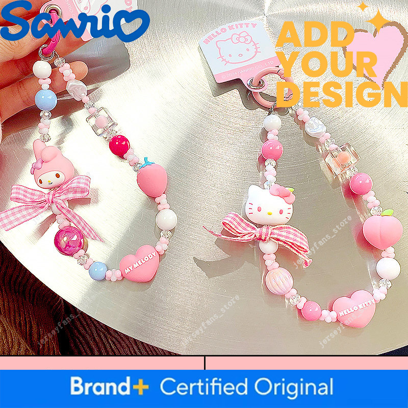 Sanrio Fruit Bead Chain Phone Charm Cute Hello Kitty My Melody Doll Girly Heart Bag Pendant Keychain c3