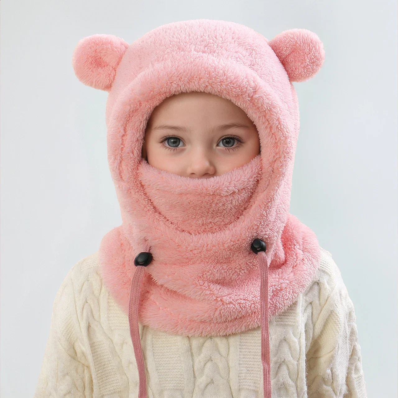Face Cover Helmet Cap For Children Cold-proof Warm Balaclava Hat Ski Children Thermal Headgear Kids Plush Scarf One Piece Beanie 260916
