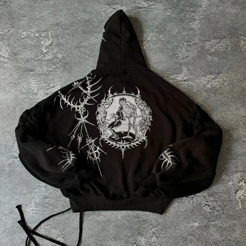Y2K Harajuku Retro Personalized Print Fashion Versatile Oversized Hoodie Men American Street Hip-hop Casual Loose Top Women 260917