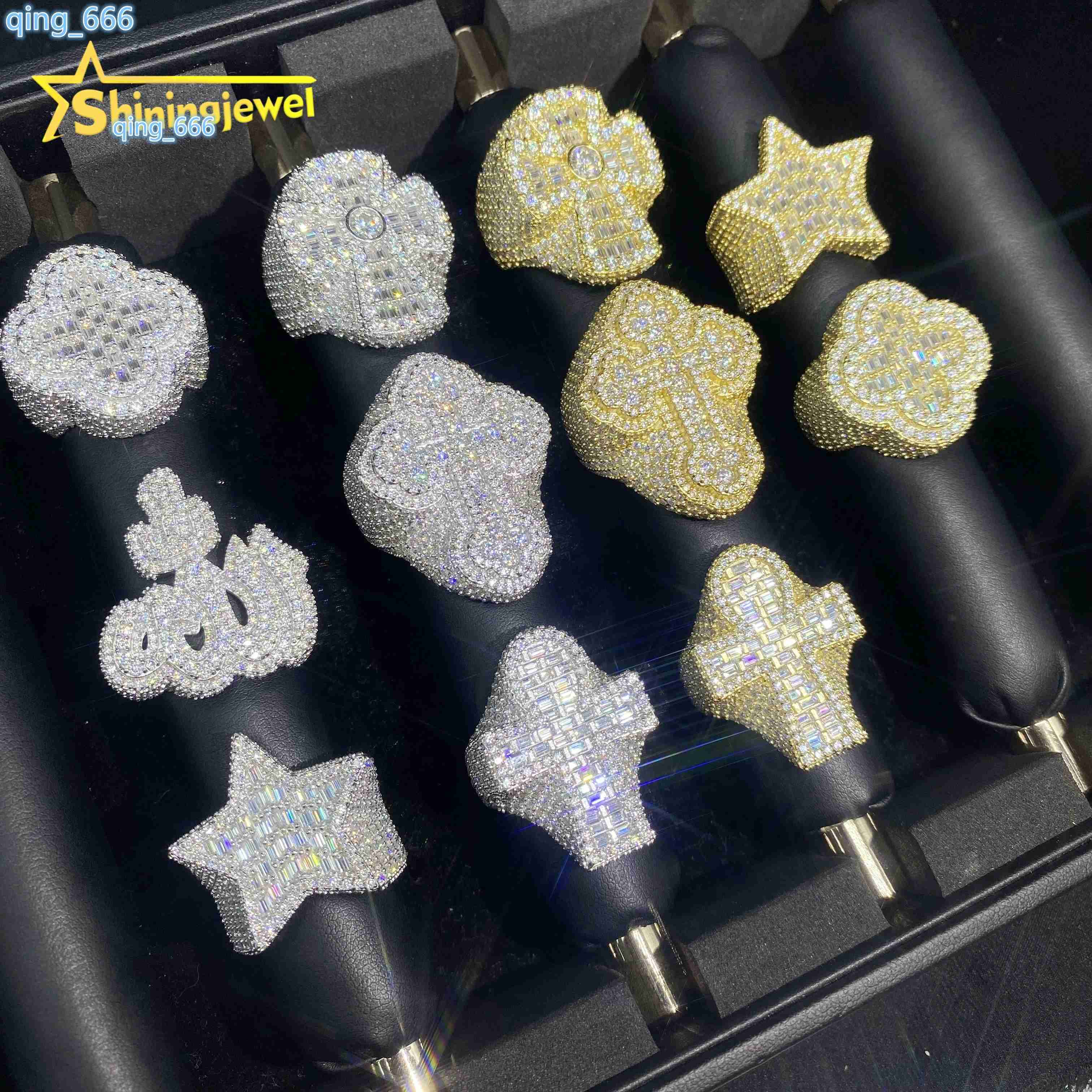 Hot Sale Jewelry Ring Baguette Diamond Hip Hop Style Iced Out VVS Moissanite Custom 925 Sterling Silver Gold Plated Cross Rings