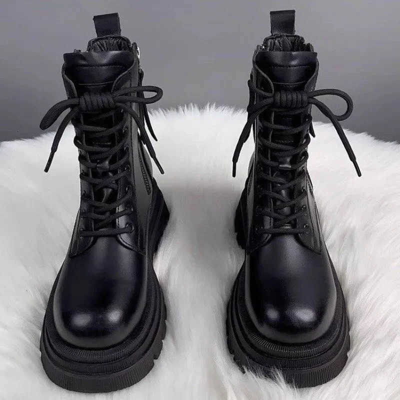 Side 2024 Shoes fashion Women's Zipper Women's Boots fashion Front Lace-up Modern Boots Women Winter Short Plush Mid-Calf Boots D260917