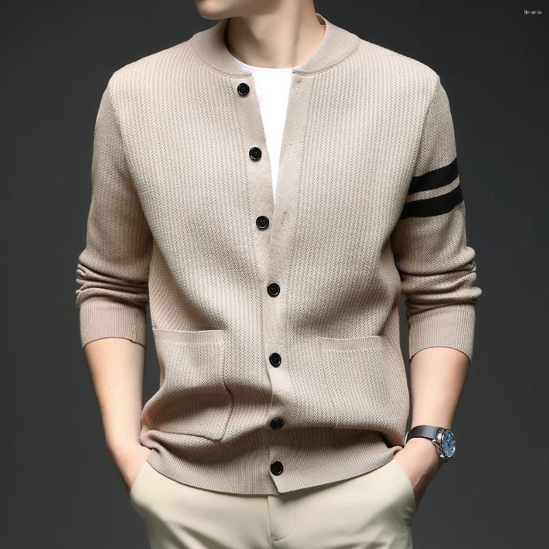Men's Sweaters Light Luxury Men Knitted Round Neck Cardigan High-end Trend Brand Double Stripes Comfort Texture Button Sweater Coat Jacket