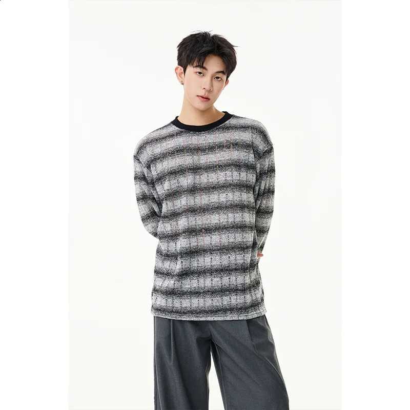 Knitwear Loose Fit Long Striped Sleeve Men's Base Layer T-shirt Comfortable Casual Style Polyester Fiber round Neck Print Theme J260916