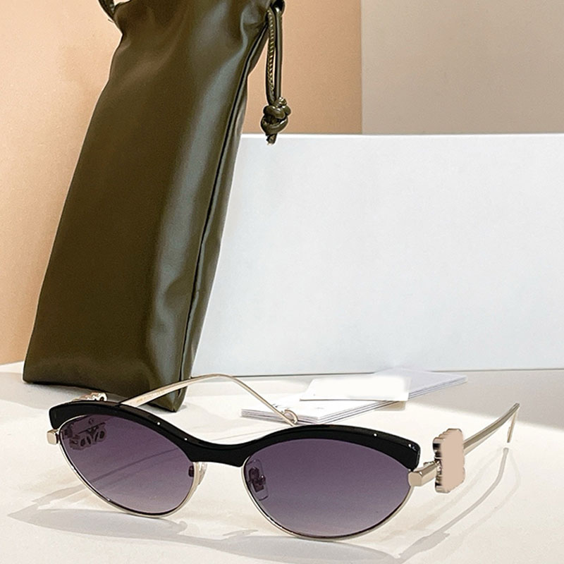 Cat Eye Sunglasses LW1738LS Oval Eyewear Metal Acetate Frame Diamond Leg Decoration Grey Gradient Lens Date Shopping Women Glasses UVAUVB Protection
