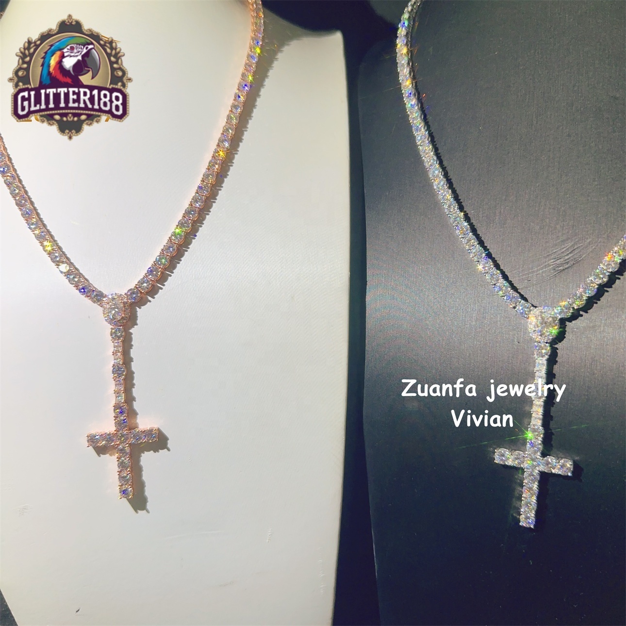 Buss Down 925 Sterling Silver Hip Hop Pass Diamond Tester Fashion GRA Certificated Cross Moissanite Tennis Chain Necklace