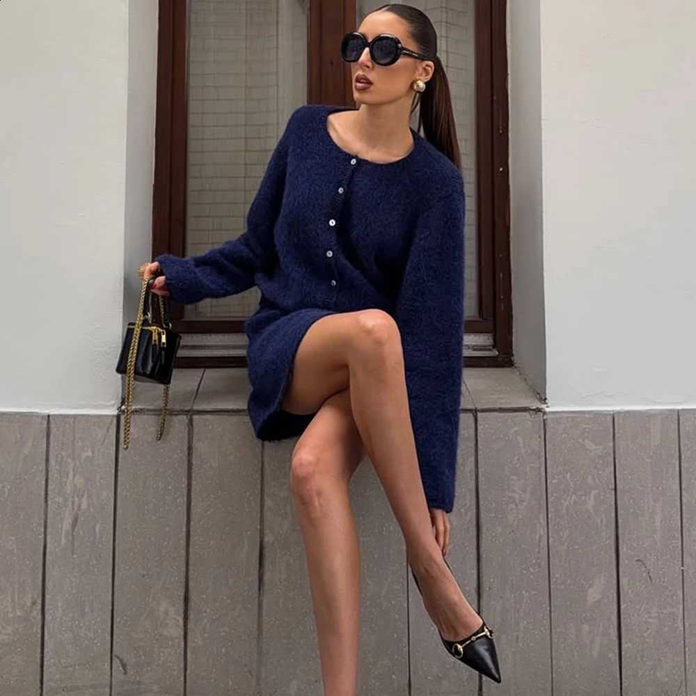 Piece Talenza 2 Women's Knit Set Crew Neck Button Front Long Sleeve Cardigan High Waist A Line Skirt Suit Autumn Winter OutfitW260915