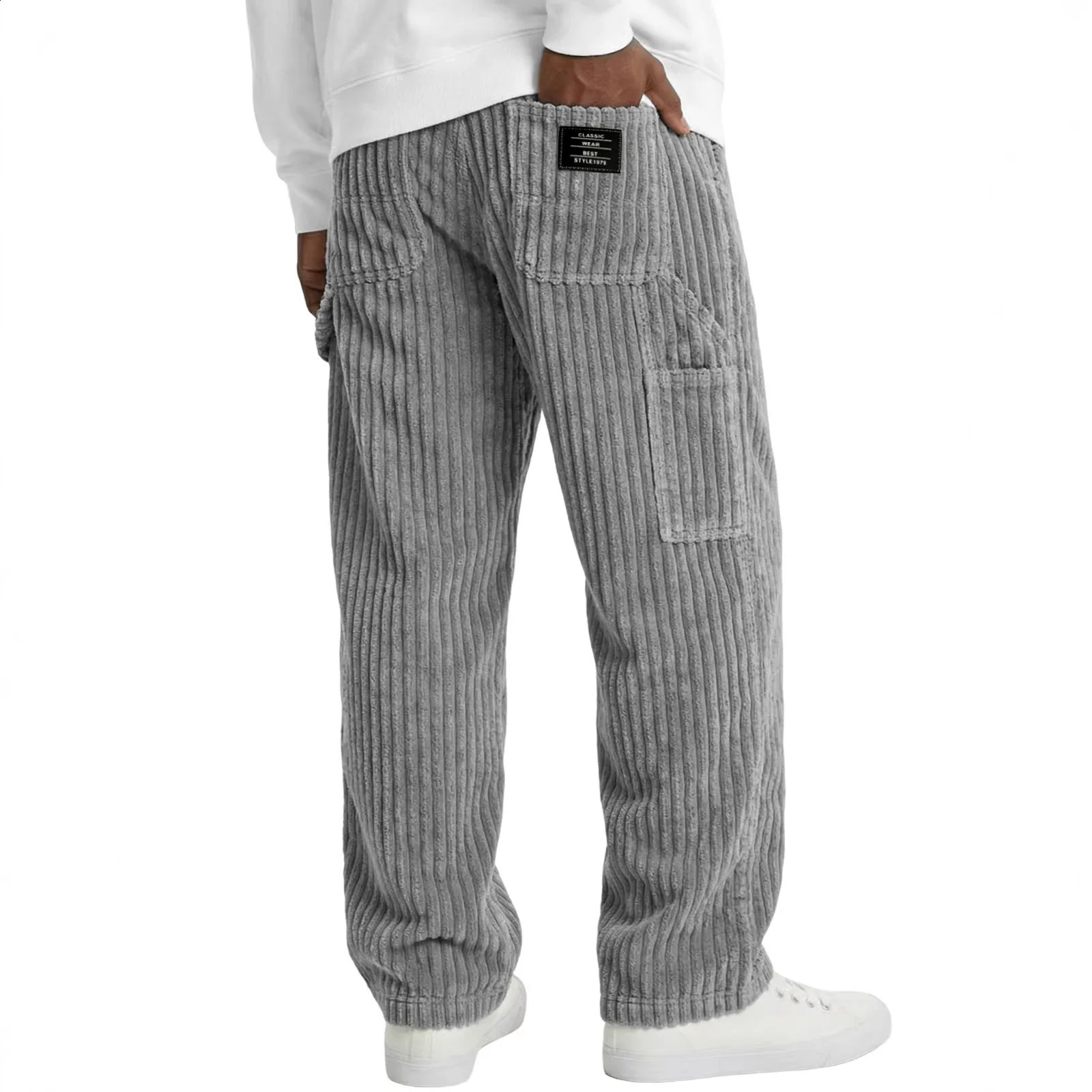 Men's Corduroy Pants Men's Corduroy Straight Leg Pants American Retro Loose Multi Pocket Casual Jogging Trousers 260917