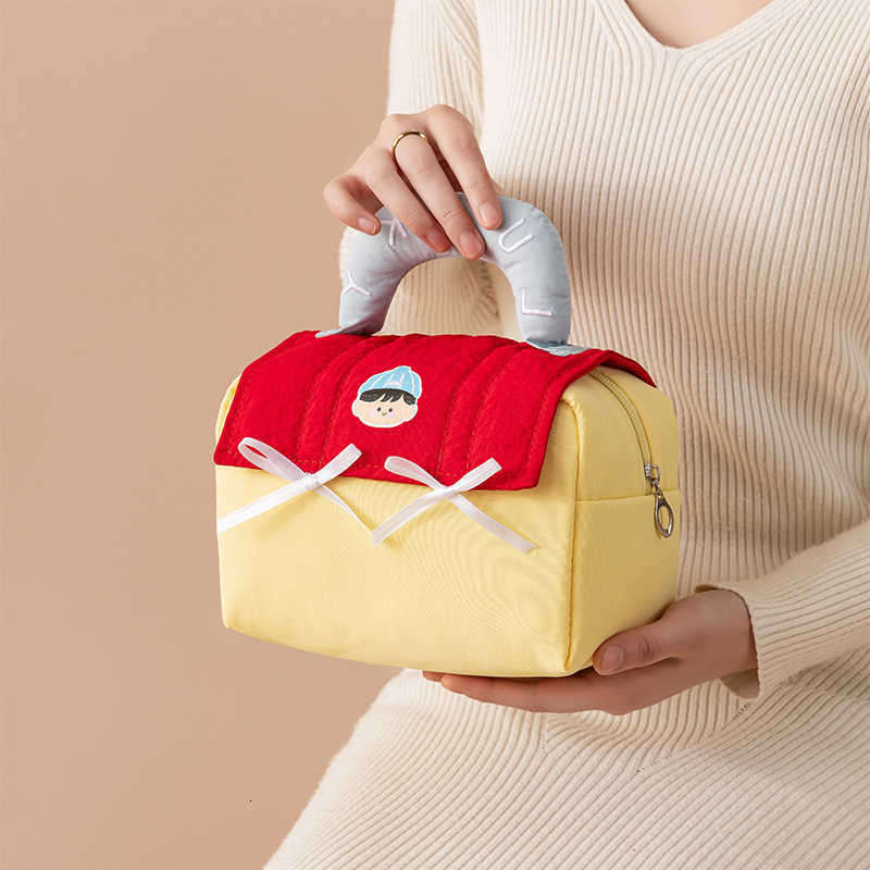 House Makeup Color-Block Bag for Women Cute Cartoon Cosmetic Organizer with Bow Large Capacity Portable Travel StorageT260917