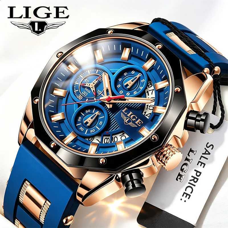 LIGE New Fashion Men's Watches Waterproof Luminous Men's Clock Silicone Tape Calendar Luxury Watches for Men Relogios MasculinoT260916