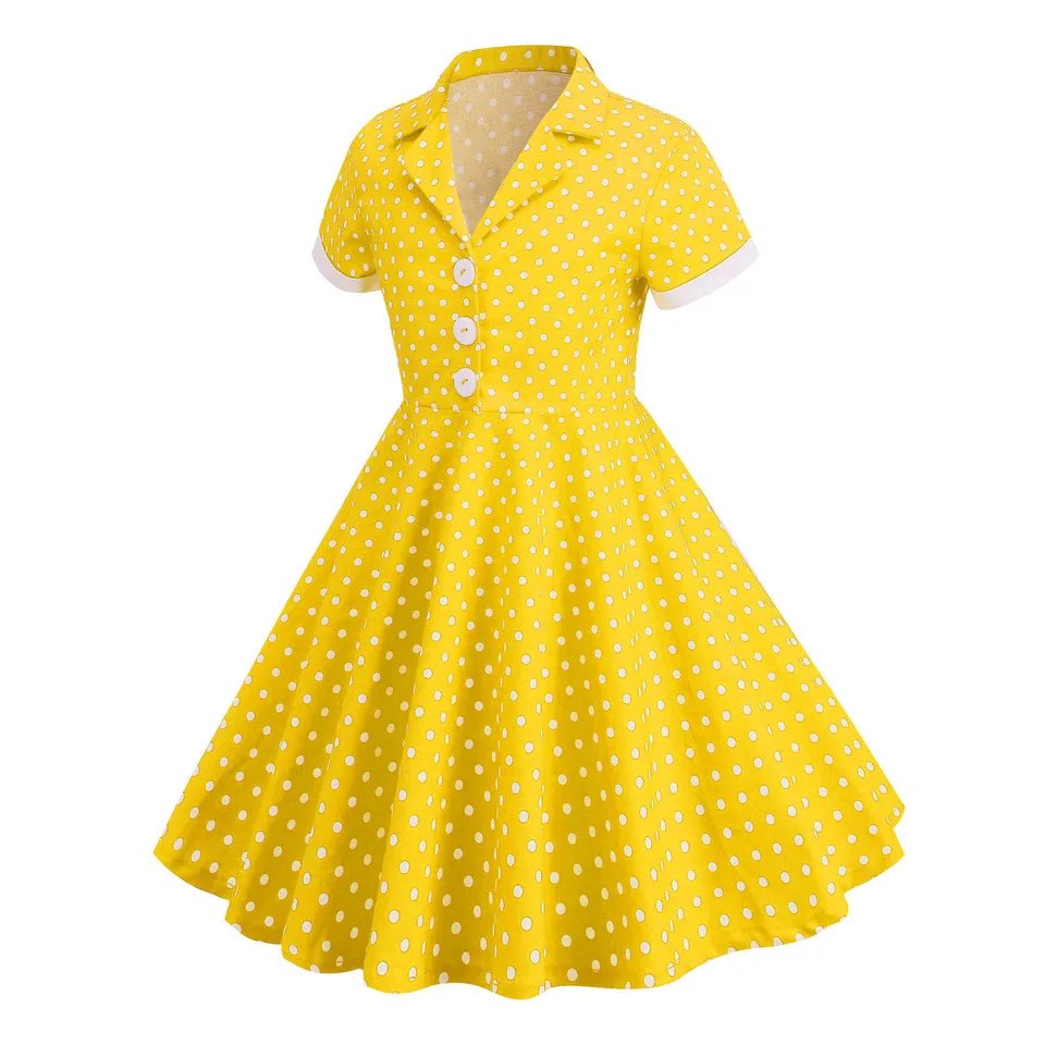 Vintage Polka Dot Girl Dress Summer Party ALine AnkleLength Midi Dress