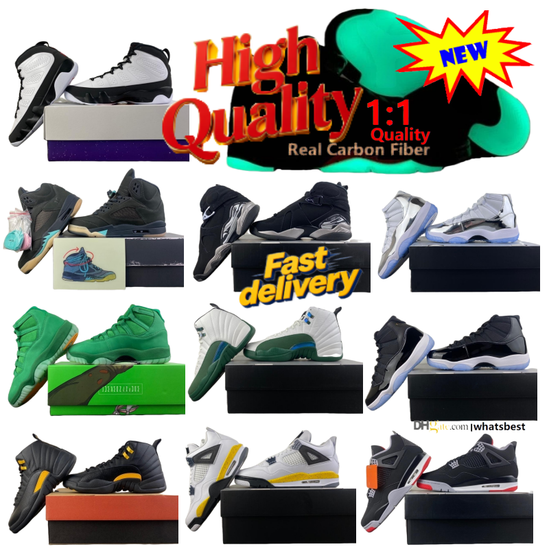 High Quality 11 Green Screen 9s Space Jam Bred 4s Basketball Shoes Halloween 5 Oreo 6 Last Shot 14 Chrome 8 Tour Yellow 4 With BOX Real Carbon Fiber