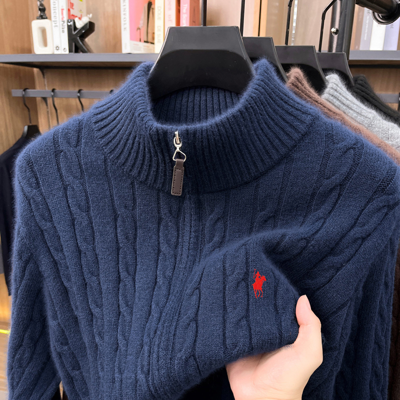 Designer Style Men Long Sleeved Knitted Sweater Mock Neck Zipper Spurs Embroidery Autumn Winter New Pullover Leisure Men's Wear J260917
