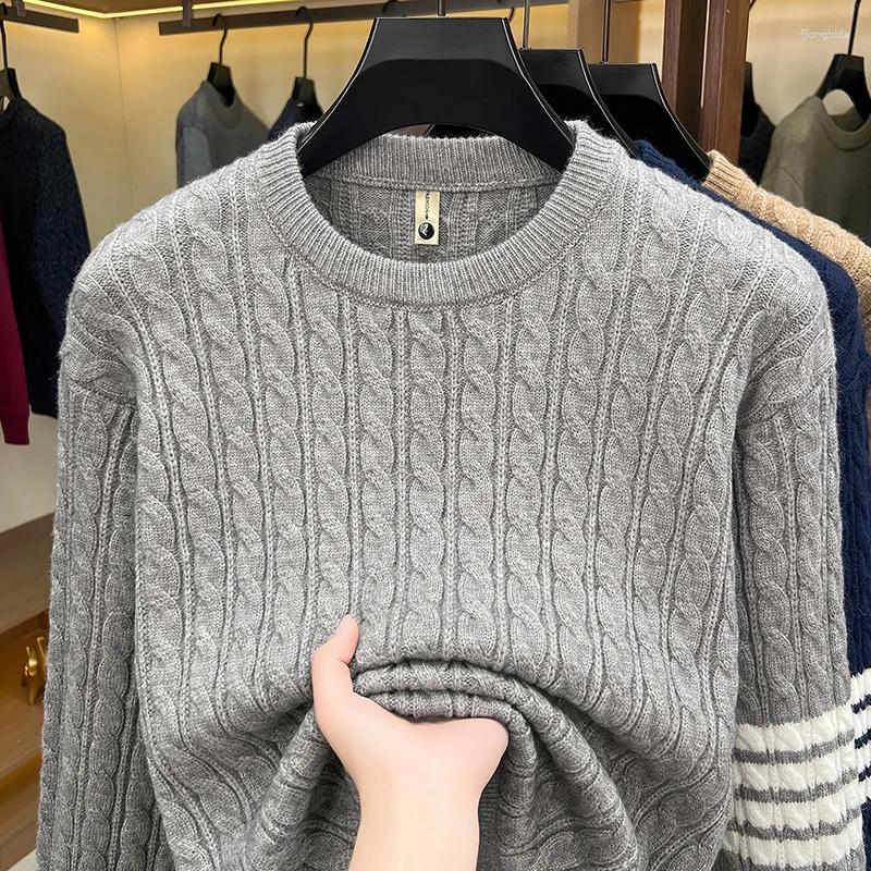 Men's Sweaters High Quality Knit Jacquard Sweater Solid Color Half Collar Long Sleeved Pullover Casual Exquisite Clothing