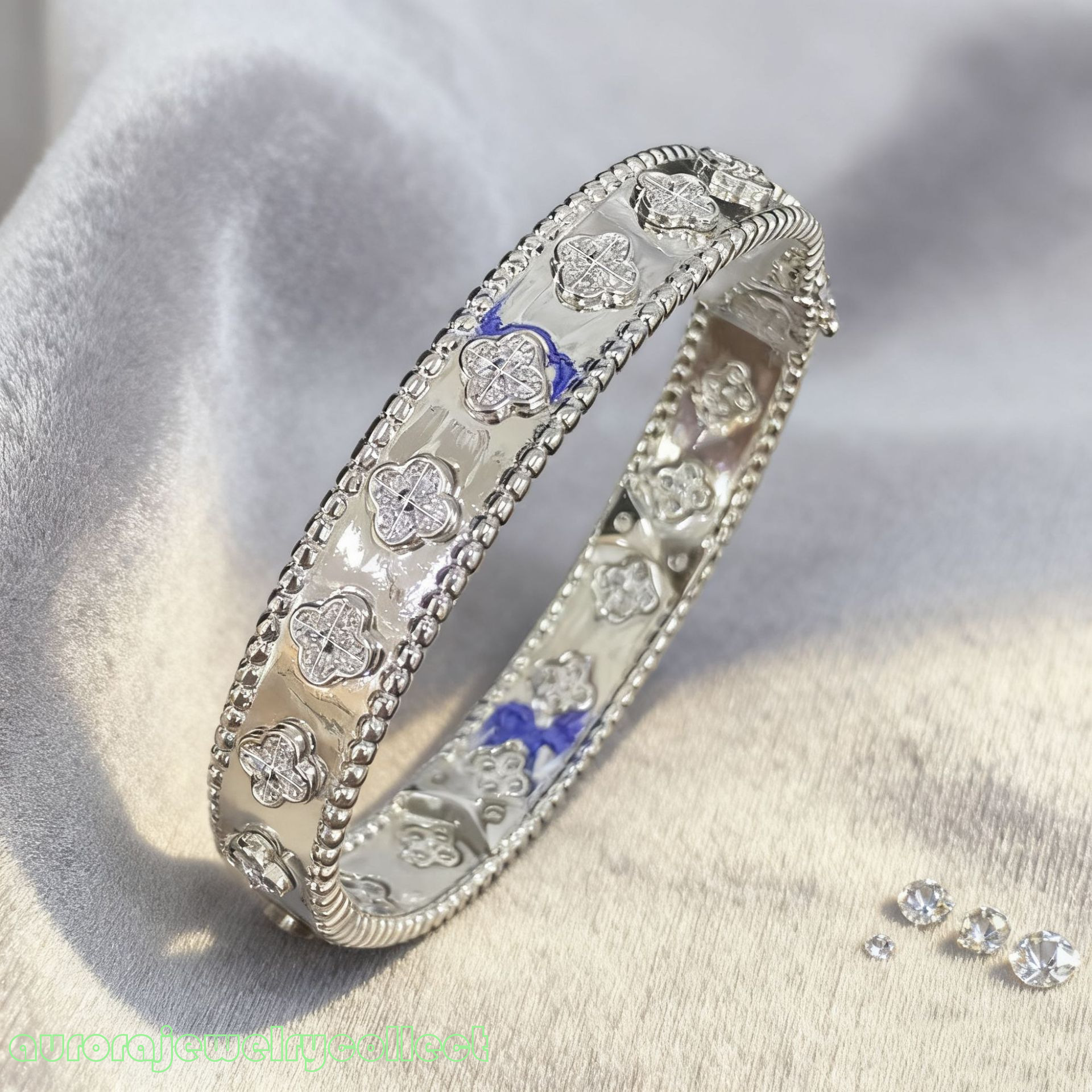 Wide Kaleidoscope Four-Leaf Clover Gold-Plated Couple's Bracelet