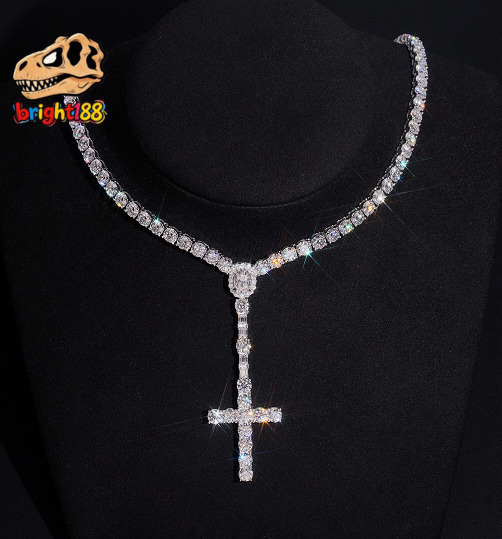 Trendy New Arrivals Custom Made Sterling Silver Link Chain Bracelet with Cross Design Gold Plated Hip Hop Style