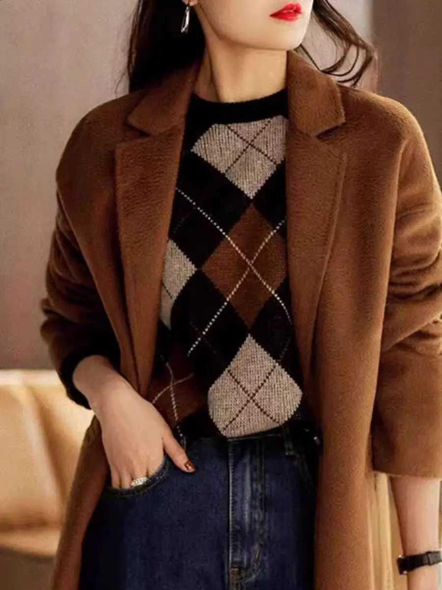 Prismatic Autumn Winter Round Neck Lattice Vintage Sweater Ladies Loose Casual All-match Pullover Jumpers Women Bottoming Top J260916