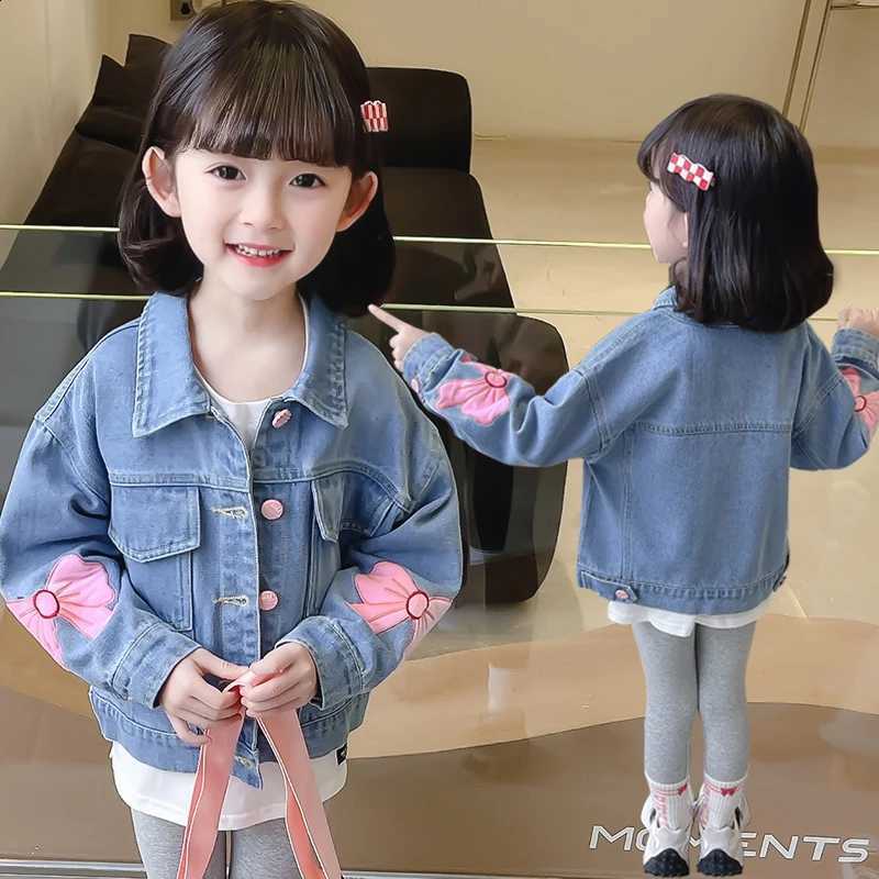 Style Babi Lovely Girls Casual Blue Denim Jacket Coat with Bow Embroidery Kids Child Fashion Spring Autumn Streetwear OutfitT260916