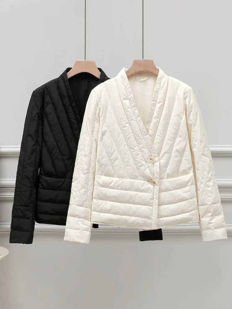 Lightweight down jacket women 2025 Autumn new style V-neck inner lining 90 white duck down stylish and slim warm jacket H260917