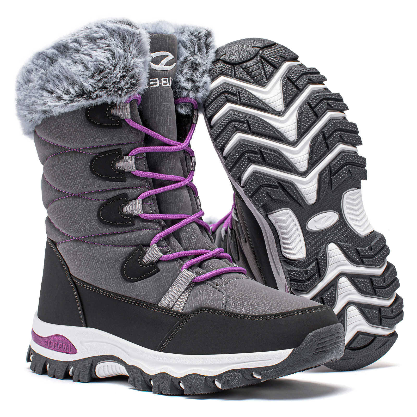 HOBIBEAR Womens Winter Snow Boots Waterproof Outdoor Warm Faux Fur Lined Shoes Non-Slip Lace-Up Boots D260917