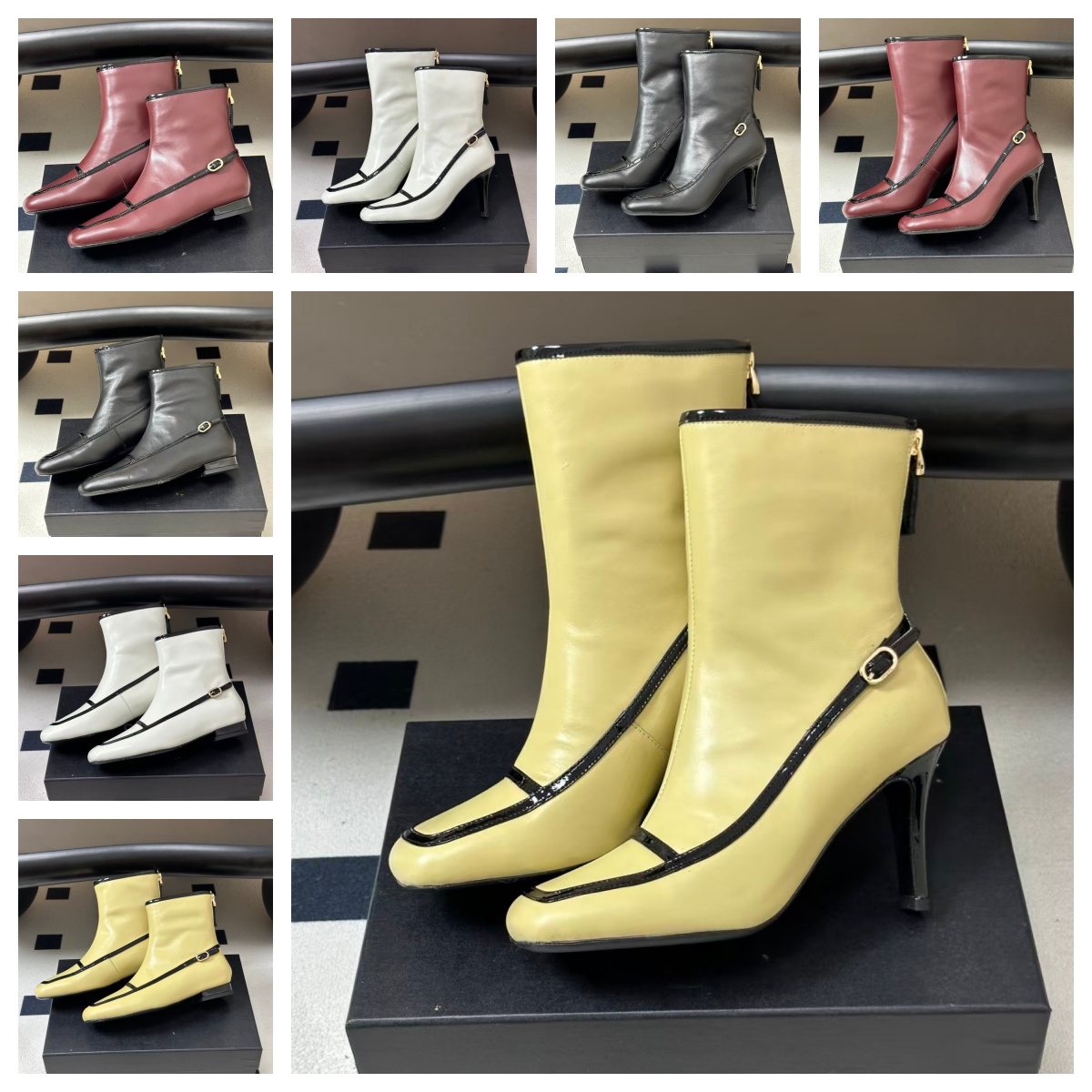 Elegant Women Ankle Boots Square Toe Two Lace Up Design Back Zipper Soft Leather Fall Winter Ankle Boots Available in Stiletto and Low Heels Profess