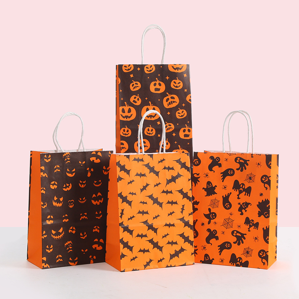 New Halloween Kraft Paper Factory Wholesale Holiday Party Pumpkin Birthday Gift Printed Tote Bags