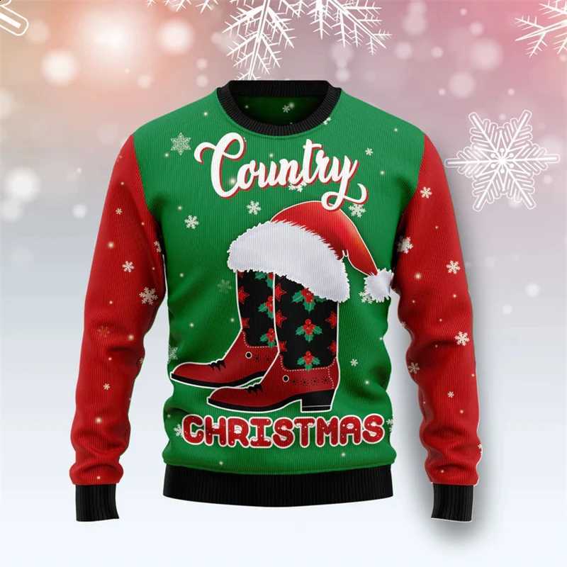 Ugly Cowboy Graphic 2026 Retro Christmas Sweater For Men Autumn Vintage Crewneck 3D Printed Sweatshirt Loose Breathable Pullover J260916
