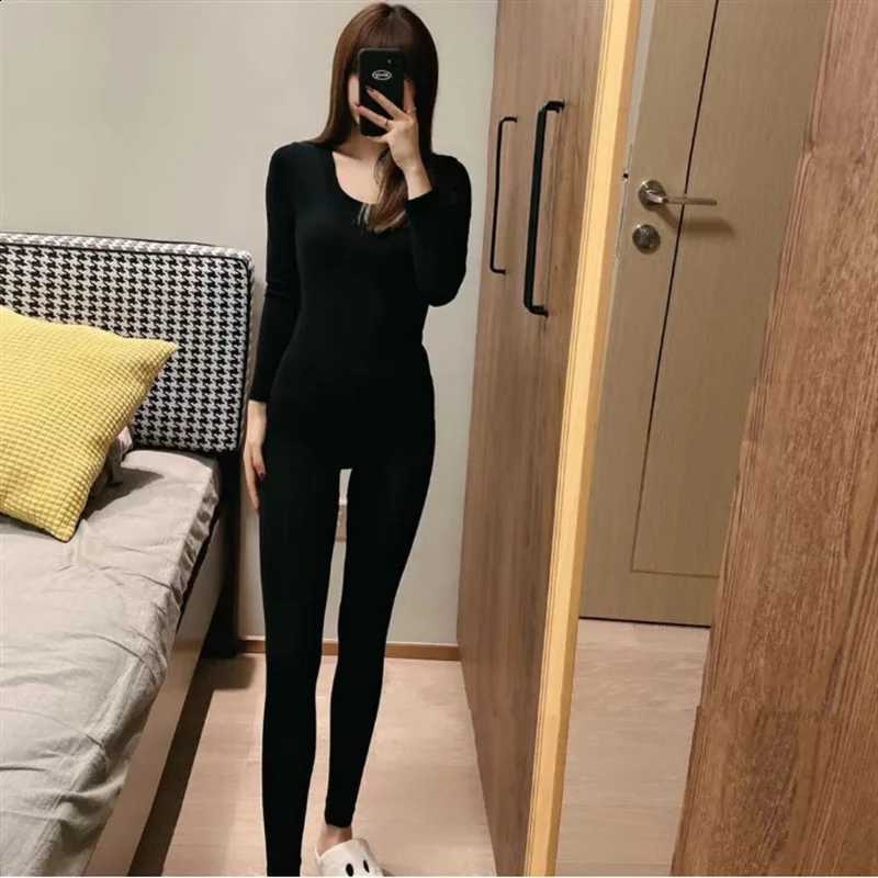 Women Facial Mask Thermal Underwear Slim Fit Solid Color Top Bottom for Young Women Fashionable Two-Piece Set Women's Underwear H260916