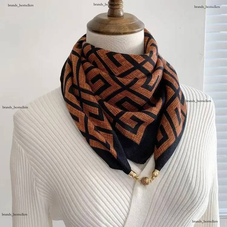 Designer Warm Square Scarf With Magnetic Buckle Triangular Silk Cotton Women s Spring And Autumn Winter Neck Shawl Elegant High quality Cape Luxu