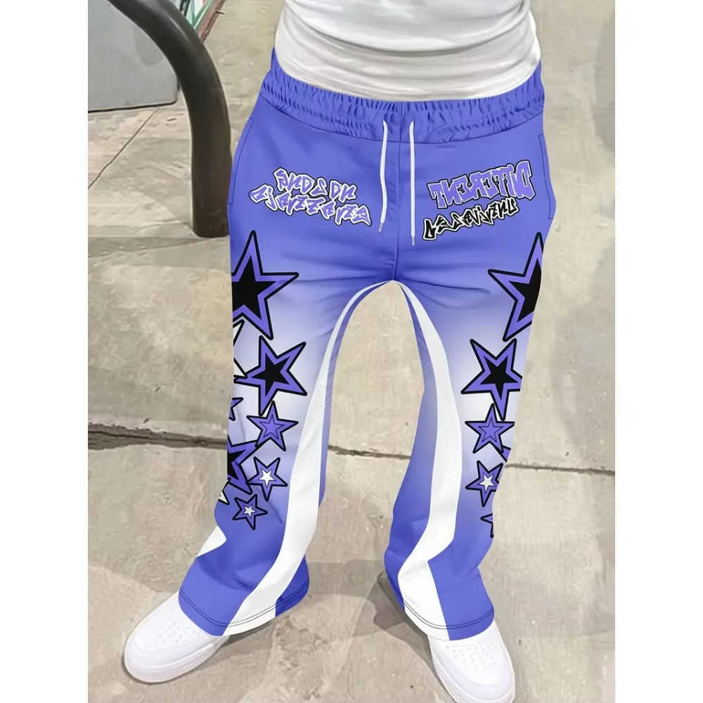 Purple Summer Gradient Flared Pants Men Women Hip Hop Star Graffiti Print Trousers Streetwear Elastic Waist Long Pants UnisexT260917