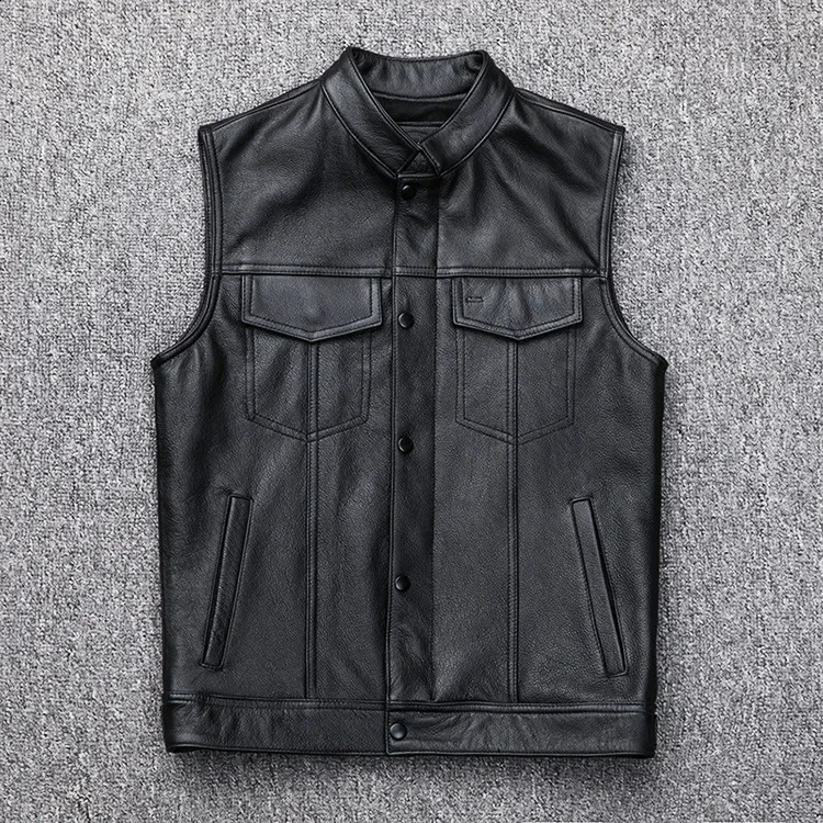 Autumn Winter Motorcycle Zipper Button Motorcycle Casual Leather Vest Biker Men's Faux Leather Waistcoat Men's Leather Vest 260917