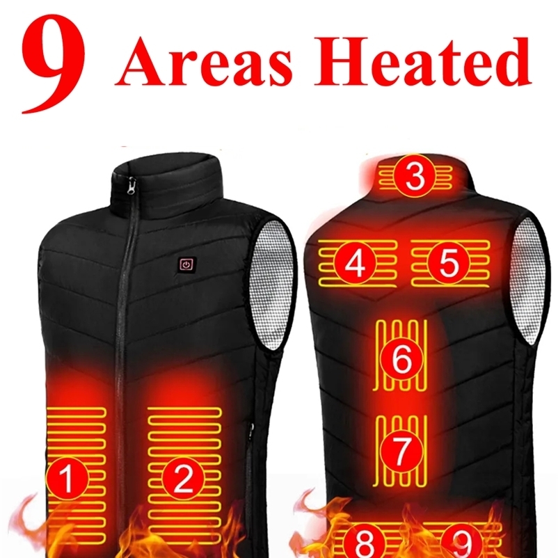 9 Heated Vest Zones Electric Heated Jackets Men Women Sportswear Heated Vest Bodywarmer Usb Inner Heat Vest Veste For Camping 260916