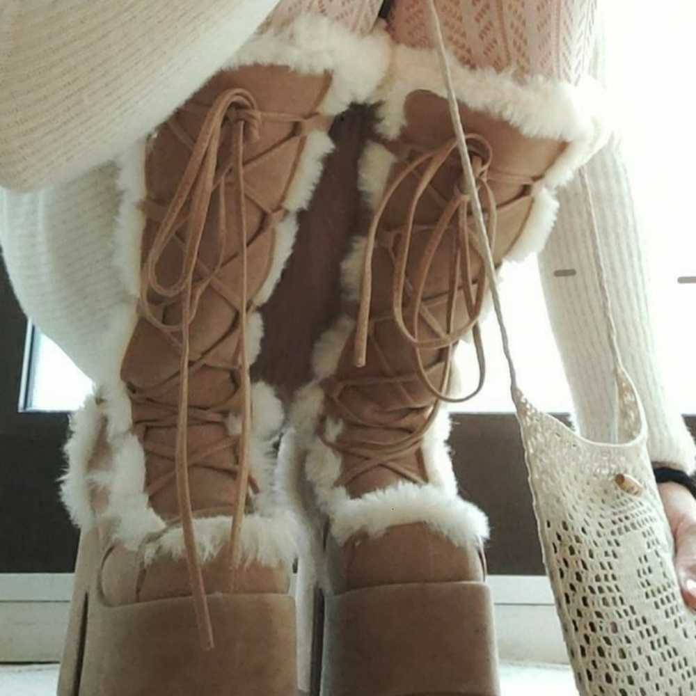 Knee High Boots For Womens Side Zipper Warm Faux Fur Platform Chunky Heel Punk Goth Walking Winter Snow Boots D260917