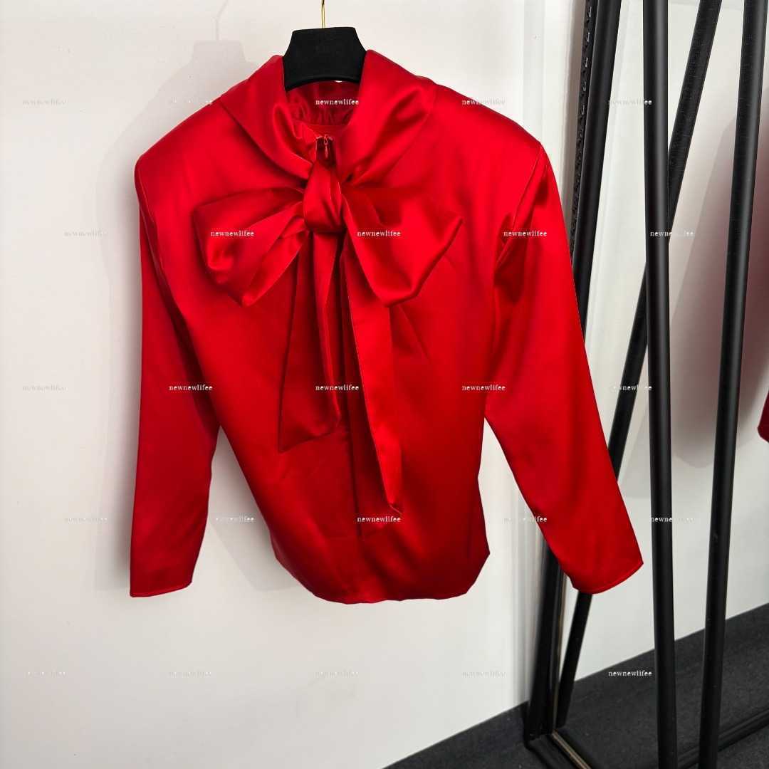 Luxury Women Long Sleeve Blouse Elegant Big Bow Tie High Neck Slim Fit Formal Shirt women designer clothes Wedding Party Evening shirt A123X16N151