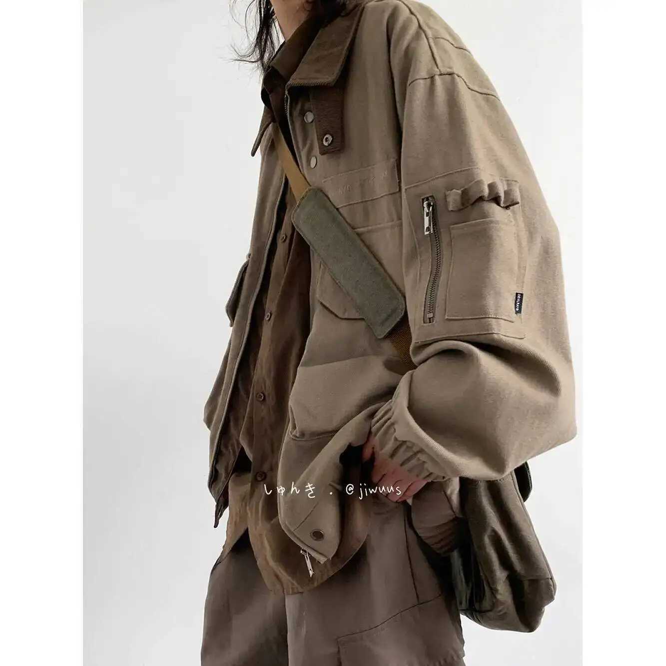 Man Jacket Spring Autumn Loose Cargo Jacket Japanese Vintage Multi-Pocket Unisex Strtwear Stylish Versatile Casual Coat S260917D23F