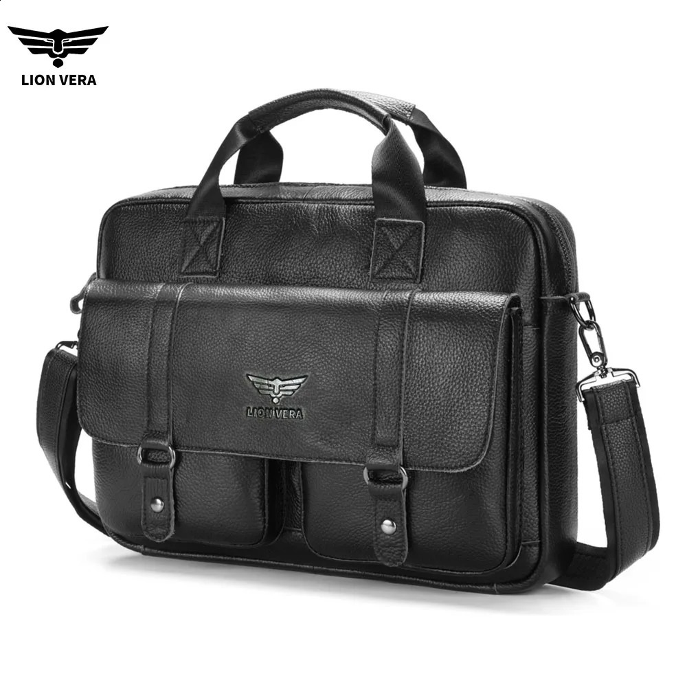 LION VERA Men's Genuine Leather Briefcase Business Casual Commuting Bag Portable Crossbody Shoulder 157inch Laptop 260917