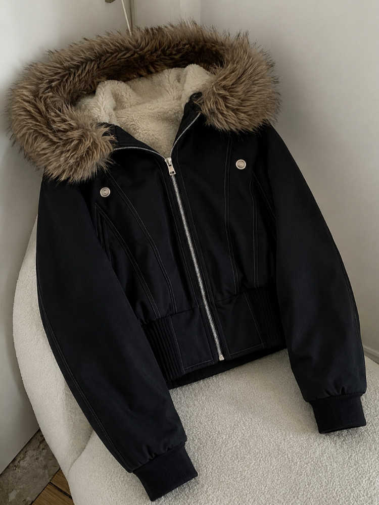 Piece Outer Winter Women Daily Y2k Harajuku Korean American Retro Loose Fit Cottonpadded Parka With Faux Fur Collar Detail H260917