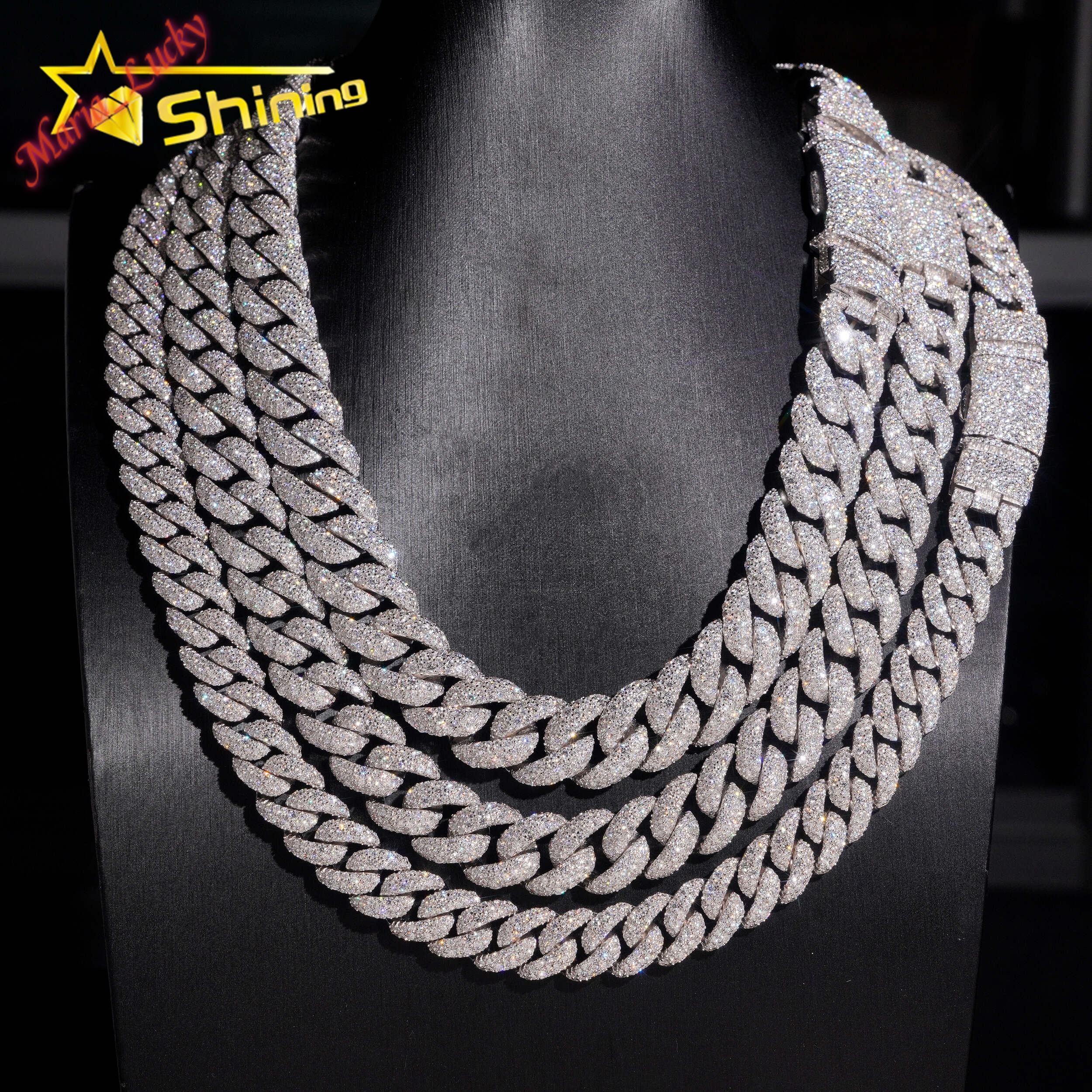 High Quality Full Iced Out Moissanite Cuban Link Chain 2 Rows Available 12mm 925 Silver Hip Hop Statement Necklace Trendy Men Street Jewelry Wholesa