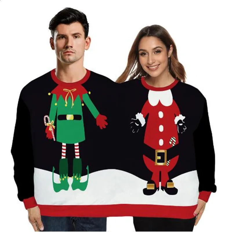 Christmas Sweater holiday spoof 3D digital printing couples twopiece double sweater loose lovers Funny Autumn Winter Clothing 260917